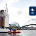 A yacht with a rigid inflatable boat alongside at the OYT North Training, North Shields, Tyne and Wear