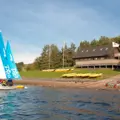 Pico sailing dinghies setting off from Whiteadder Reservoir on a sunny day
