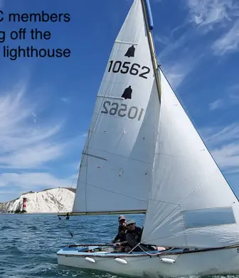 Cody Sailing Club members sailing off The Needles Lighthouse, Isle of Wight