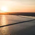 The Humber Bridge with the sun setting in the background