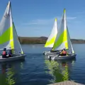 Three RS Fevas sailing on a sunny day on the water at Carsington Sports and Leisure, Ashbourne, Derbyshire
