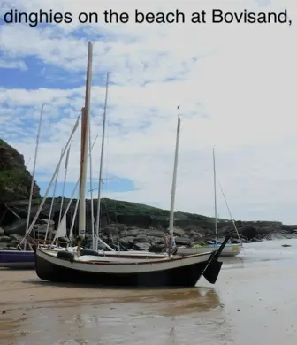 A picture of dinghies from Cody Sailing Club on the beach at Bovisand, Plymouth