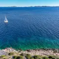 Aerial view of beautiful blue seas at Center of Sailing - Centar Jedrenja, Croatia