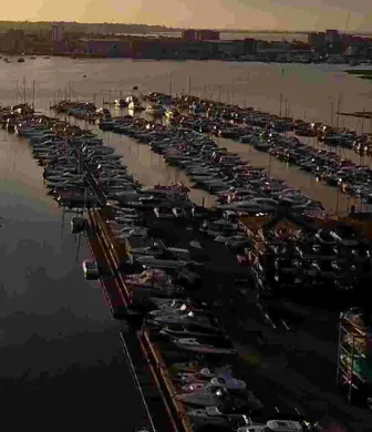 Aerial view of Holes Bay Small Marina, Poole Harbour by night