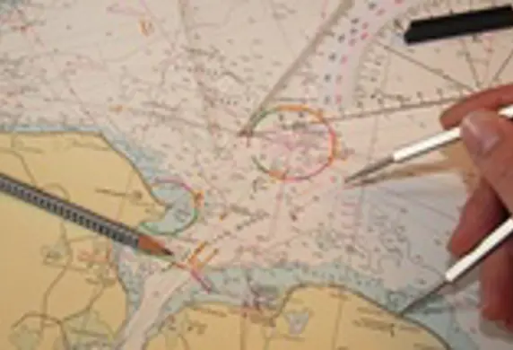 Map with a pencil and navigational tools